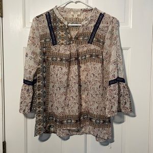 Quarter sleeve flowy boho printed shirt